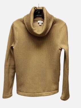 J Crew Turtle Neck Sweater Womens L Beige Boxy Herringbone Long Sleeve sweater